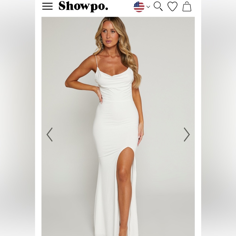 Cowl Neck Bodycon Thigh Split Dress in White SHOWPO